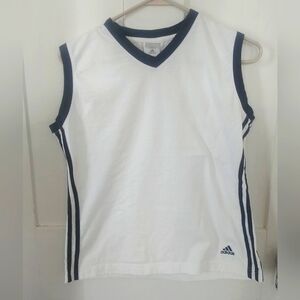 Adidas Womens Vintage Sleeveless Top White Black Y2K 90s V Neck Size Large